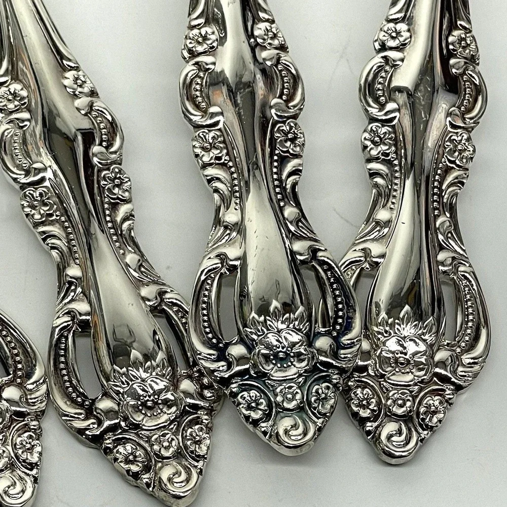 EP SS Japan Silver Plate Flatware 6 Piece Serving Set Romantic Rose Pattern Vtg.